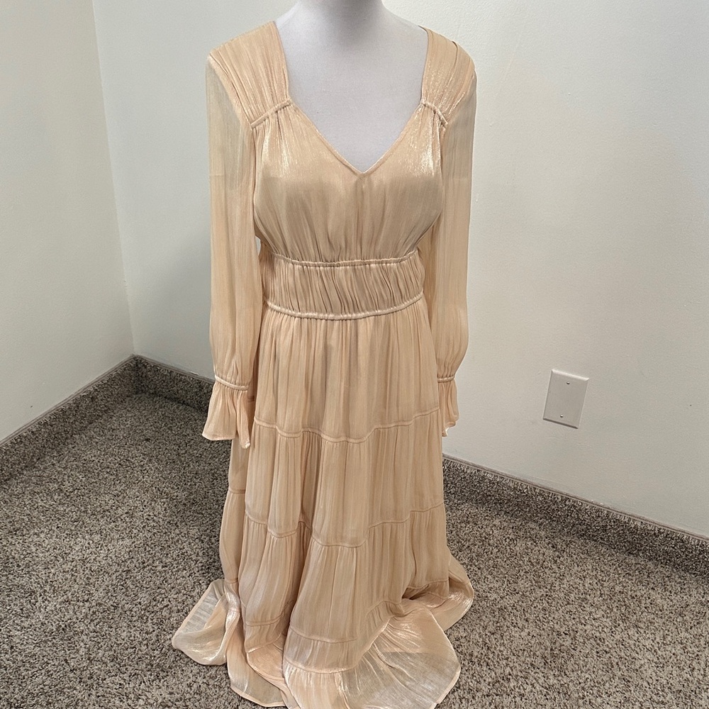 bohme Sheer Tiered Maxi Dress in Champagne